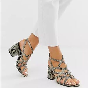 ASOS Strappy Block Heeled Sandal in Snake Print